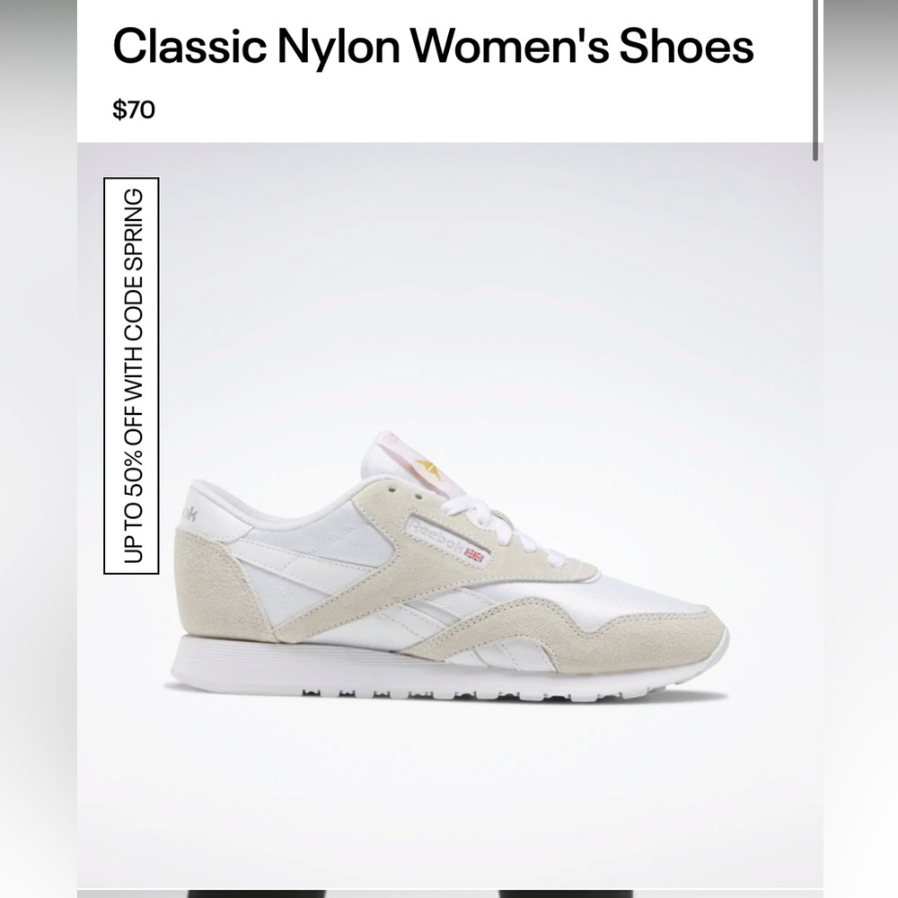 Reebok Classic nylon trainers in white and grey size 6.5